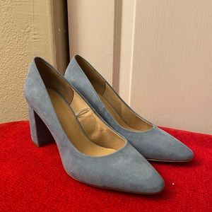 Blue suede block heel
